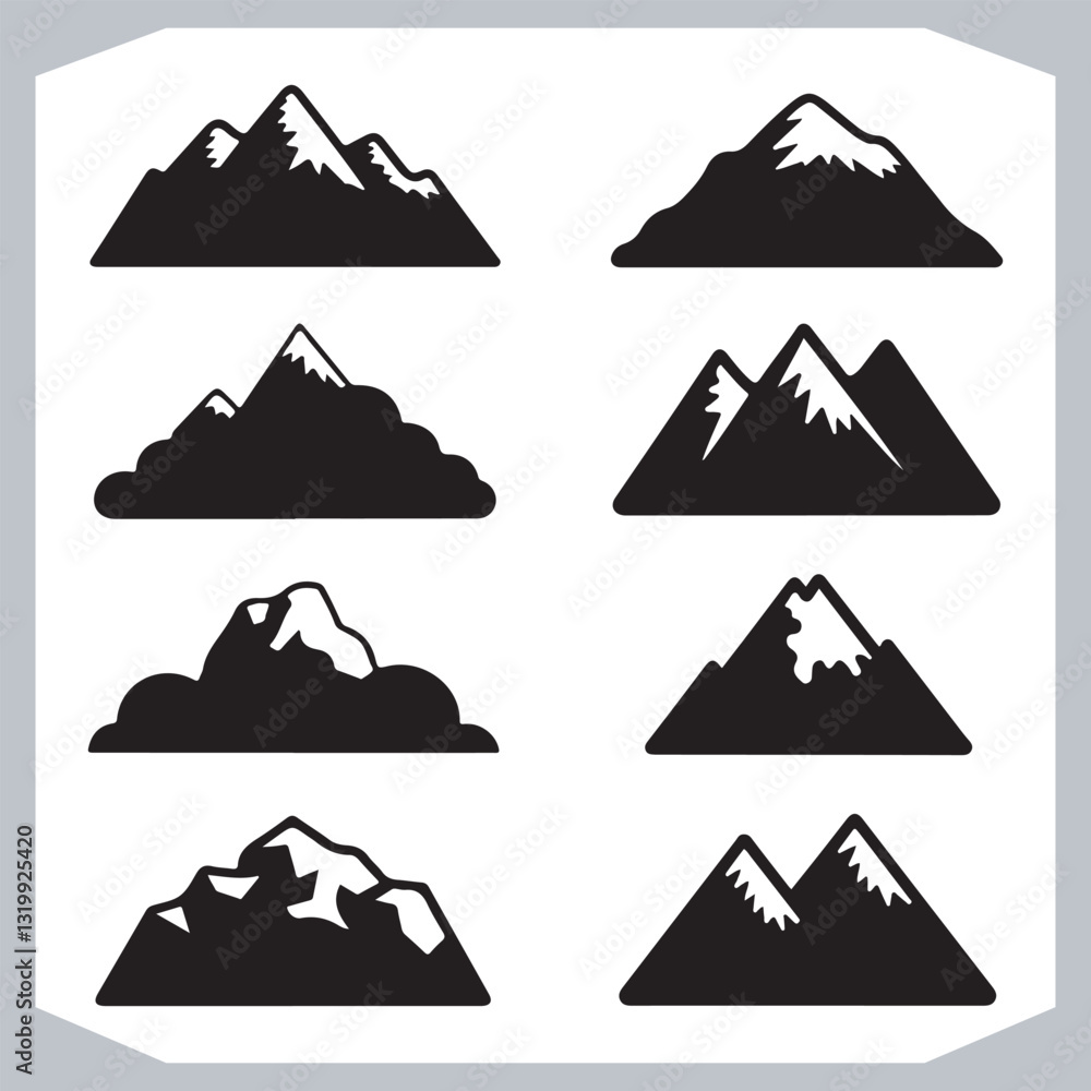 Black and White Mountain Icons Stunning Hand Drawn Art Collection