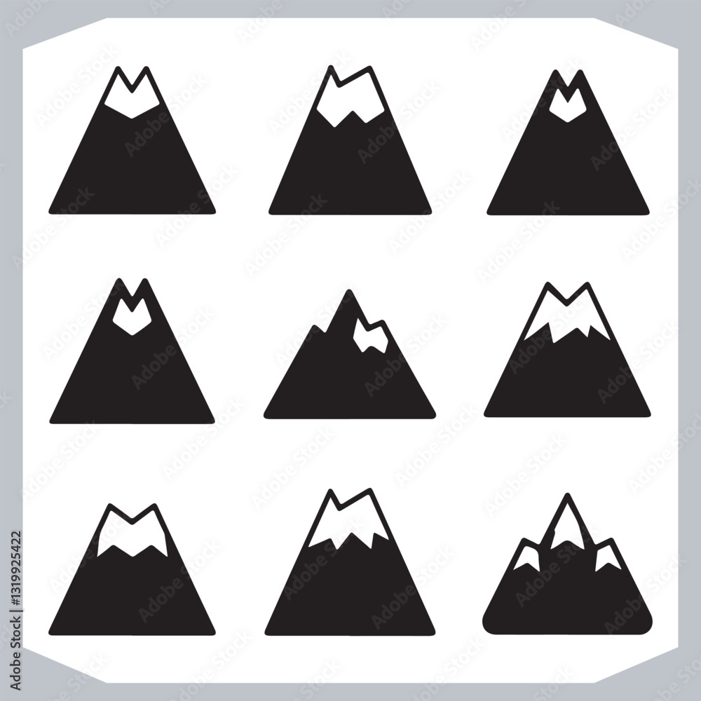 Black and White Mountain Icons Stunning Hand Drawn Art Collection