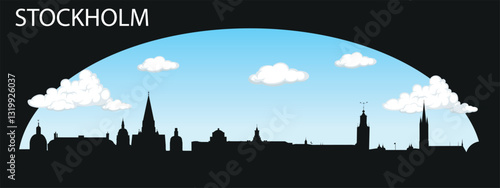 Stockholm city, silhouette, sky, clouds. Silhouette of the city skyline