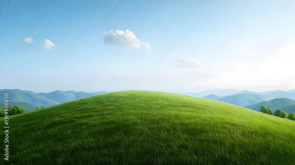 A serene green hill surrounded by gentle mountains under a clear blue sky. Perfect for promoting tranquility, nature, and outdoor themes in photography and artwork. A serene green hill surrounded by gentle mountains under a clear blue sky. Perfect for promoting tranquility, nature, and outdoor themes in photography and artwork.