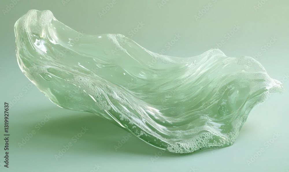 Fototapeta premium Abstract Green Translucent Sculpture with Flowing Water Form