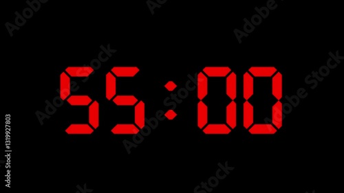 Countdown Timer Animation Red Digit 60 to 0 Seconds 4K Video