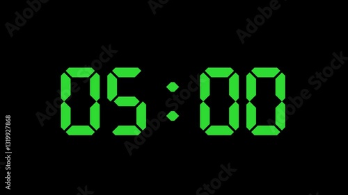 Countdown Timer Animation Green digit 0 to 60 Seconds 4K Video