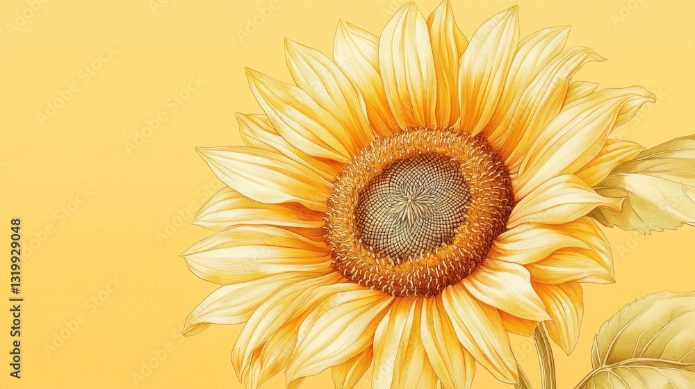 Fototapeta premium Detailed Sunflower in Pastel Yellow Background