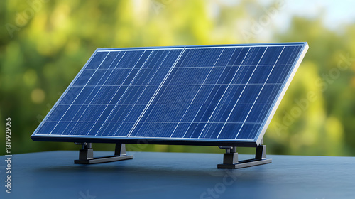 A close-up view of a solar panel, showcasing its blue photovoltaic cells and modern design. Ideal for concepts related to renewable energy, sustainability, and innovation. photo