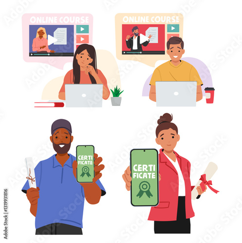 Online course for professional skills and career growth, e-learning program for people set