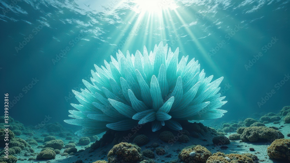 Sunlight shining on bleached coral reef affected by ocean warming Sunlight shining on bleached coral reef affected by ocean warming