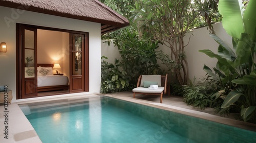 Wallpaper Mural Tropical Villa Retreat: Captivating view of a tropical villa, featuring a private swimming pool and elegant interior, offering a serene and luxurious vacation experience. Torontodigital.ca