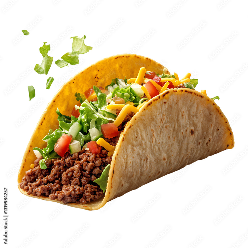 A Mouthwatering Taco with Ground Lettuce Isolated on Transparent Background A Mouthwatering Taco with Ground Lettuce Isolated on Transparent Background