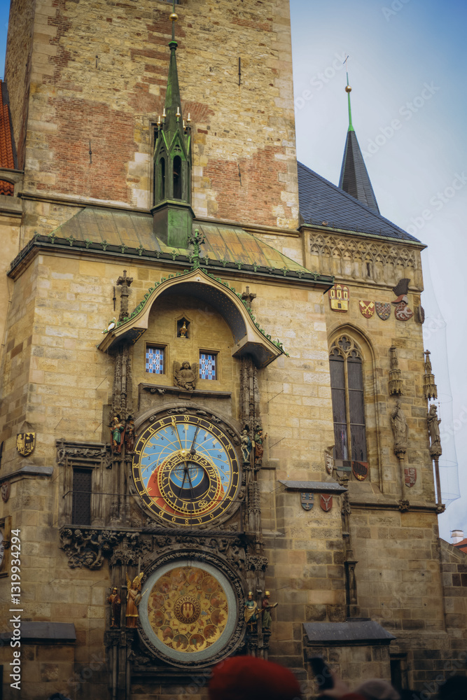 The Famous Astronomical Clock or Prague Orloj on the Main Central Square Near the Old Town Hall Tower The Famous Astronomical Clock or Prague Orloj on the Main Central Square Near the Old Town Hall Tower