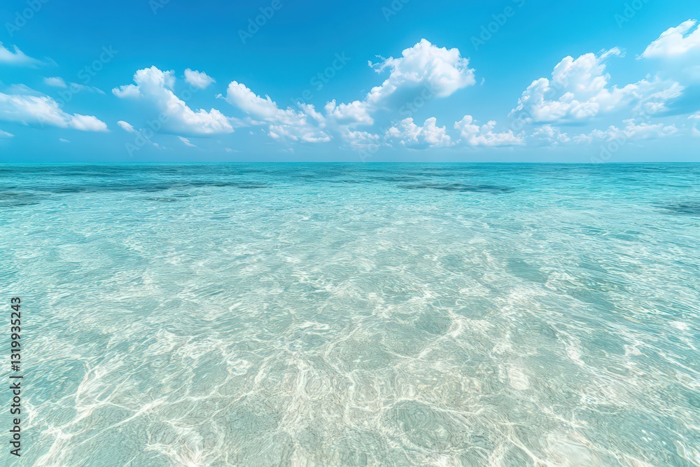Bright Blue Sky Over Calm Turquoise Ocean Water Bright Blue Sky Over Calm Turquoise Ocean Water