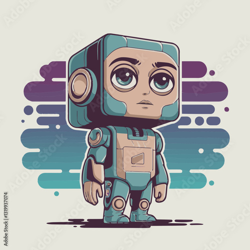A clean, minimalistic, and modern vector art illustration of a humanoid character with a cube-shaped head