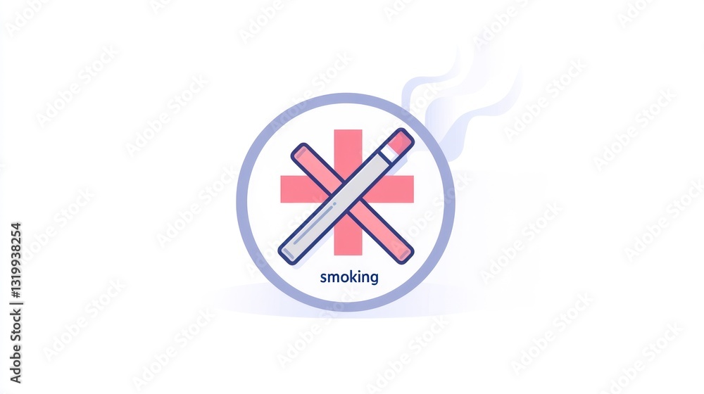 No Smoking Sign with Cigarette and Red Cross Health Warning Icon for Public Spaces No Smoking Sign with Cigarette and Red Cross Health Warning Icon for Public Spaces