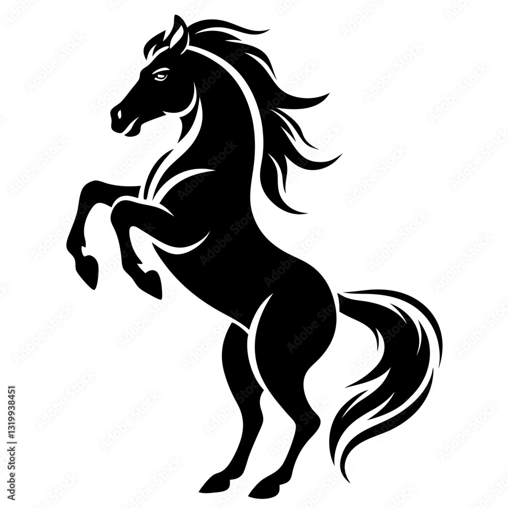 Obraz premium Black Horse Silhouette 16 - Vector Illustration, Cartoon, Clipart & Line Art Design, Black horse silhouette vector illustration, perfect for clipart, cartoons, and line art digital designs.