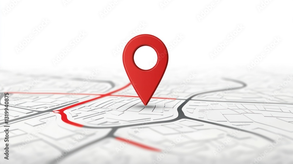 GPS Location Pin Highlighting a Route on a Map GPS Location Pin Highlighting a Route on a Map