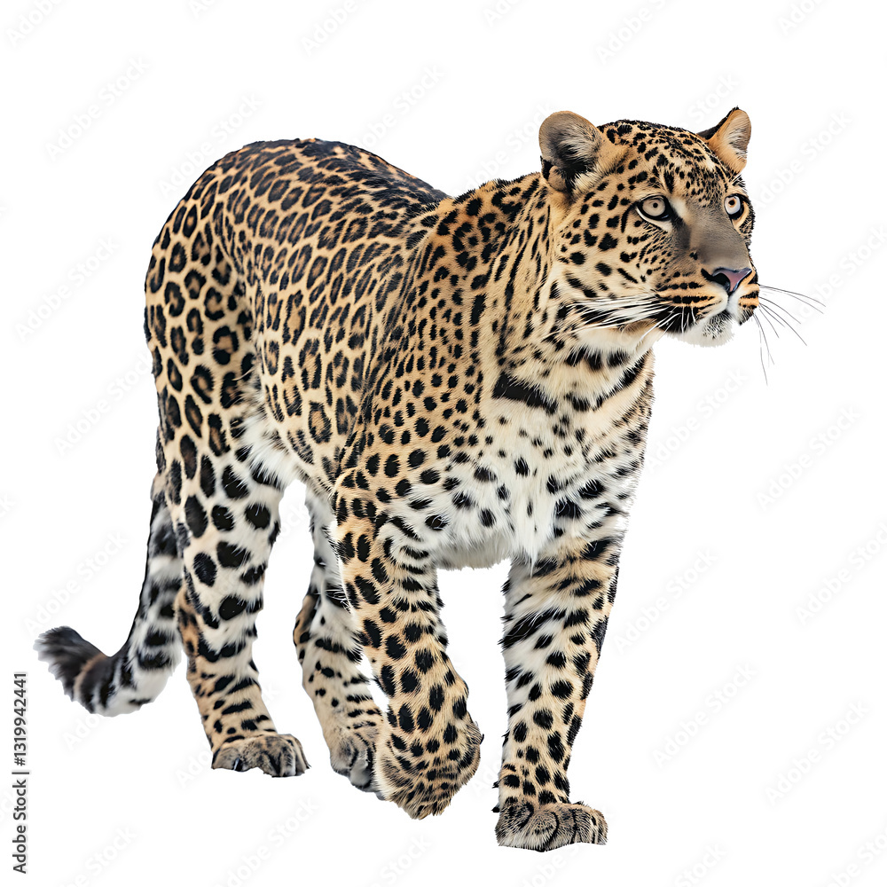 Fototapeta premium full body leopard isolated on a white background, png transparent, african leopard, zoo leopard