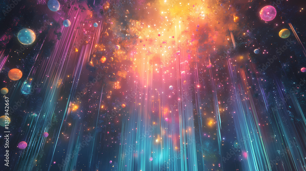 Fototapeta premium Valley of luminous wonders. Luminous Cascade. Illustration