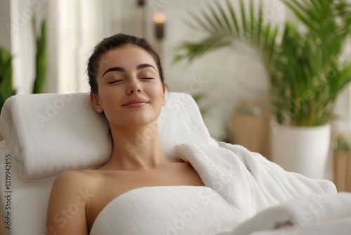 Free Download Beautiful woman enjoys relaxation during spa treatment in tranquil environment - GFXLoad