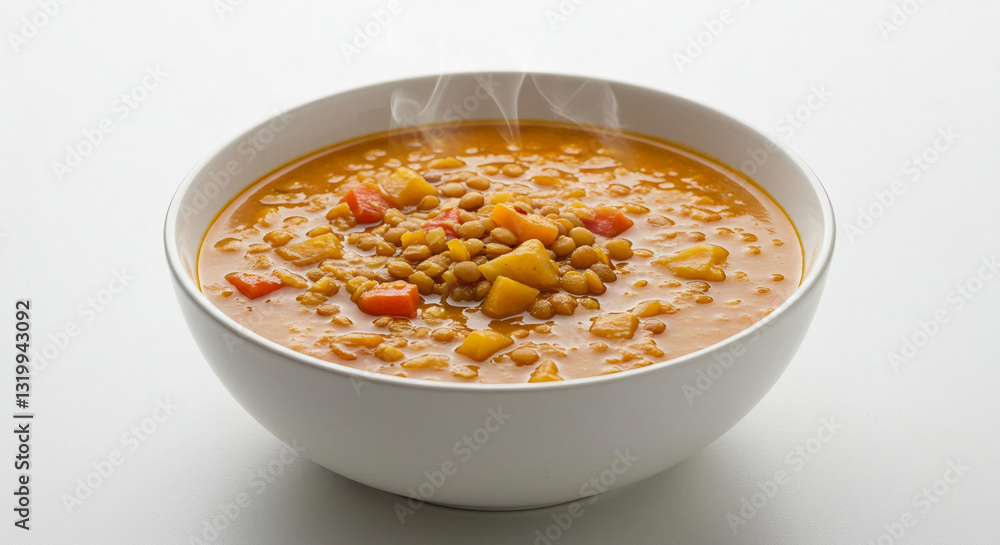 Warm Lentil Soup with Carrots and Potatoes in a Bowl Steaming Hot Healthy Food Warm Lentil Soup with Carrots and Potatoes in a Bowl Steaming Hot Healthy Food