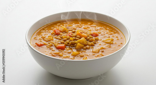 Warm Lentil Soup with Carrots and Potatoes in a Bowl Steaming Hot Healthy Food