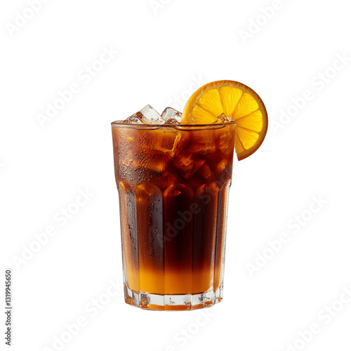 Iced Americano coffee with orange juice isolated on transparent background