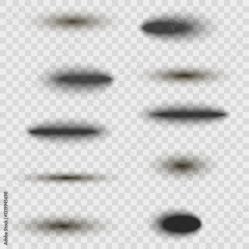 Oval elongated shadows. Dark insulated transparent floor shadows. Vector illustration
