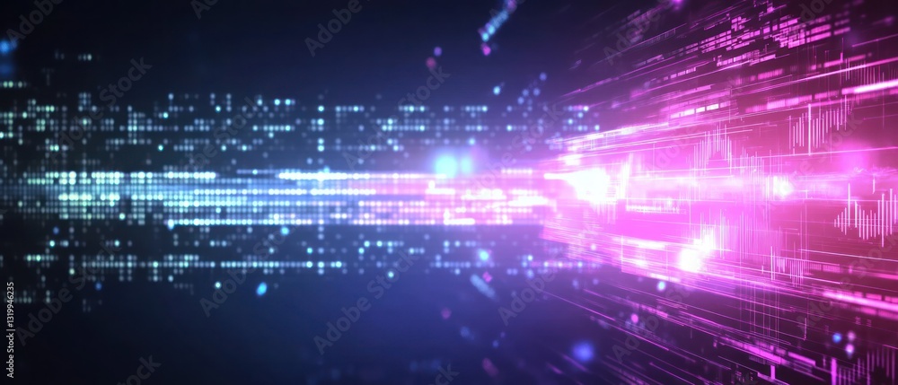 Obraz premium Abstract digital light trails depicting vibrant colors and dynamic movement, suggesting technology and creativity in a futuristic setting