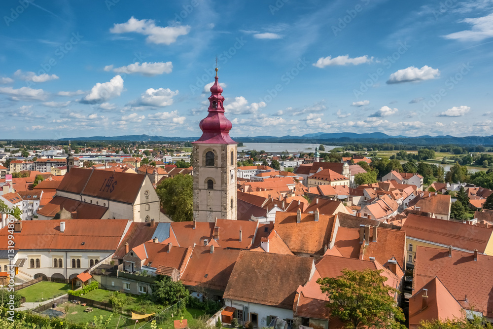 Fototapeta premium Aerial view of the Ptuj old town in summer, Slovenia.