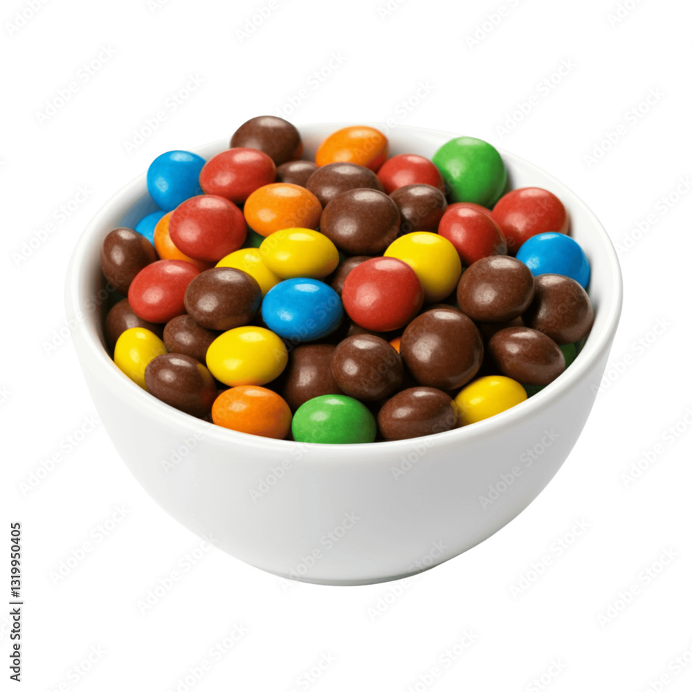 white bowl with colorful candy coated chocolates isolated on transparent background white bowl with colorful candy coated chocolates isolated on transparent background