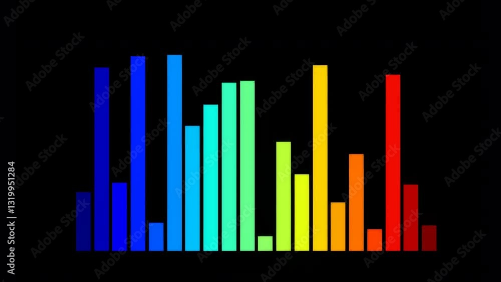 Animation of colorful equalizer lights bouncing to the beat of imaginary music Animation of colorful equalizer lights bouncing to the beat of imaginary music