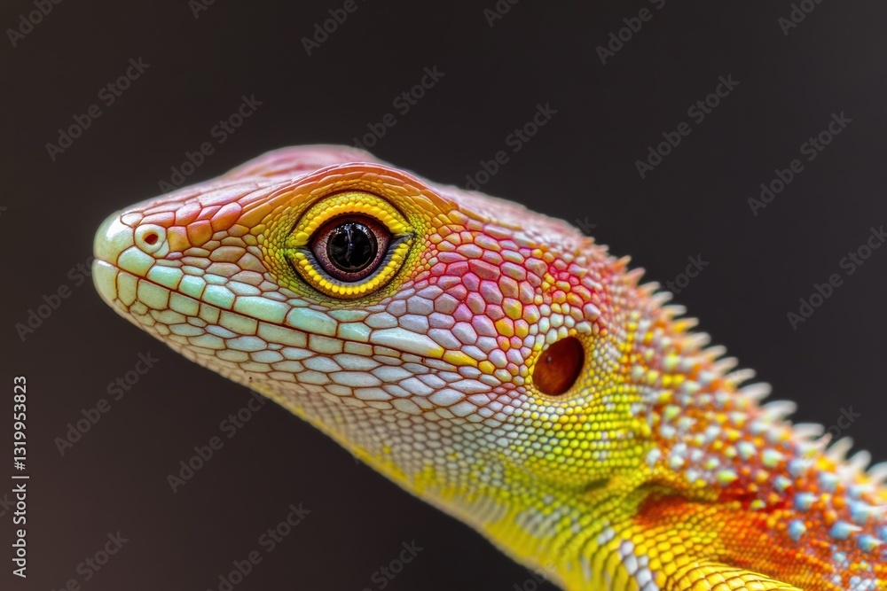 Colorful lizard close-up highlighting vibrant scales and intricate patterns in nature Colorful lizard close-up highlighting vibrant scales and intricate patterns in nature