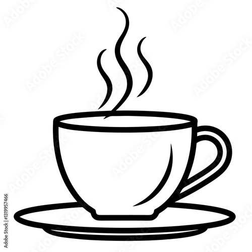 Coffee Cup Icon Vector | Line Art Sign | White Background Illustration | Clipart & Cartoon, Coffee cup icon vector in line art style, perfect for branding, clipart, and minimalist design.