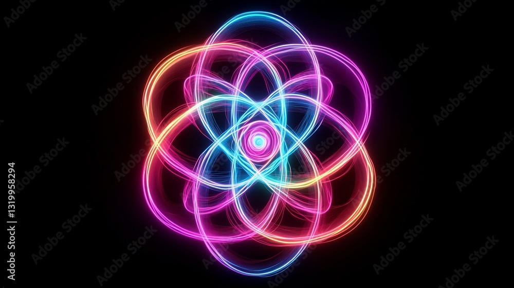 Stylized mandala composed of interwoven quantum filaments radiating calming neon energy into the void pastel neon style Stylized mandala composed of interwoven quantum filaments radiating calming neon energy into the void pastel neon style