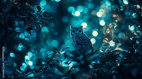 Night Owl Teal Bokeh Nature Wildlife Photography photo