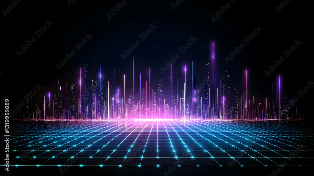 Abstract Digital Technology Visual Representation with Glowing Grid and Lines Displaying Data Transmission Abstract Digital Technology Visual Representation with Glowing Grid and Lines Displaying Data Transmission