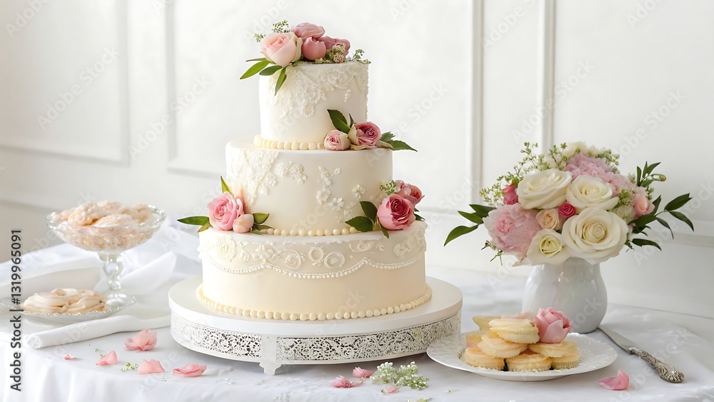 Elegant Wedding Cake with Decorative Elements Elegant Wedding Cake with Decorative Elements