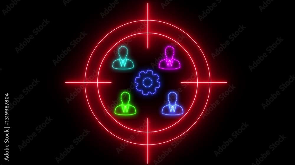 Target Customer concept, the specific group of people who are the focus of a company's advertisements. Glowing neon line of Target Customer icon isolated on background. Target Customer concept, the specific group of people who are the focus of a company's advertisements. Glowing neon line of Target Customer icon isolated on background.