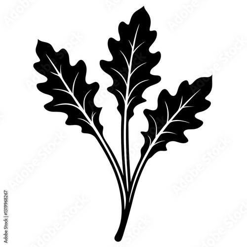 Arugula Vector Silhouette Illustration - White Background, Clipart, Cartoons & Line Art, Arugula vector silhouette design, perfect for healthy food graphics and illustrations.