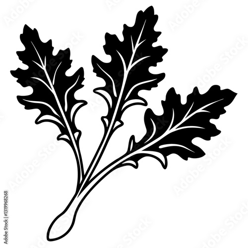 Arugula Vector Silhouette Illustration - White Background, Clipart, Cartoons & Line Art, Arugula vector silhouette design, perfect for healthy food graphics and illustrations.