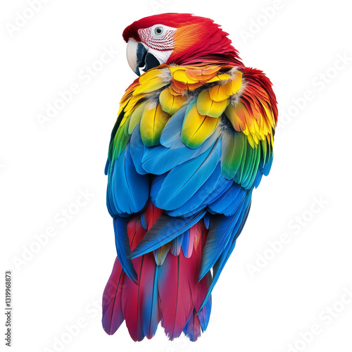 Vivid scarlet macaw perched proudly showing its bright feathers in natural beauty