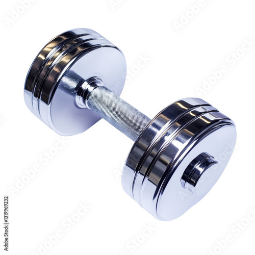 Obraz na płótnie Shiny chrome dumbbell on a white background showcases fitness equipment for weight training w salonie