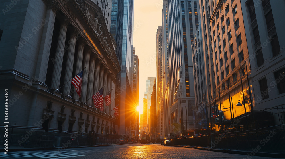 Obraz premium new york sunrise over wall street
