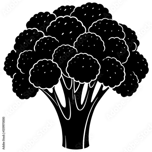 Broccoli Vector Silhouette Illustration - Clipart, Line Art, and Cartoon Design, Vector Broccoli silhouette design for clipart, cartoons, line art, and digital products