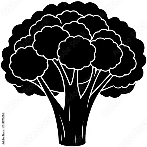Broccoli Vector Silhouette Illustration - Clipart, Line Art, and Cartoon Design, Vector Broccoli silhouette design for clipart, cartoons, line art, and digital products