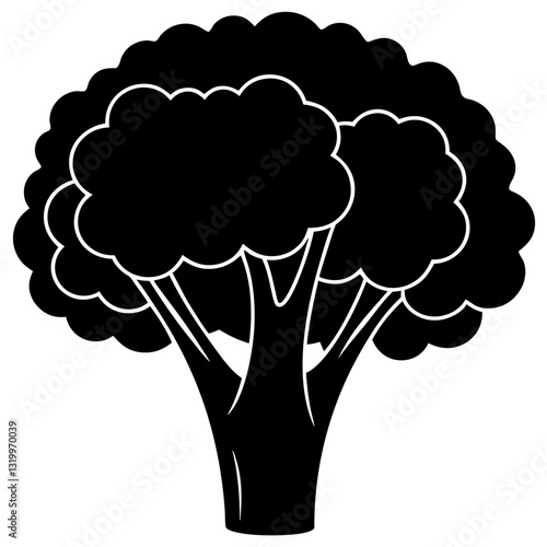Broccoli Vector Silhouette Illustration - Clipart, Line Art, and Cartoon Design, Vector Broccoli silhouette design for clipart, cartoons, line art, and digital products