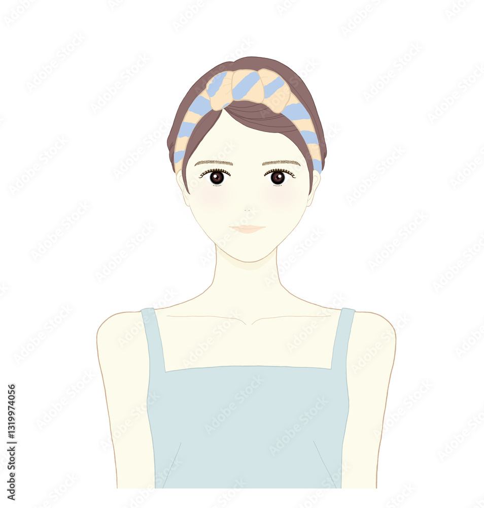 スキンケアをするためにターバンをして正面を向いている女性