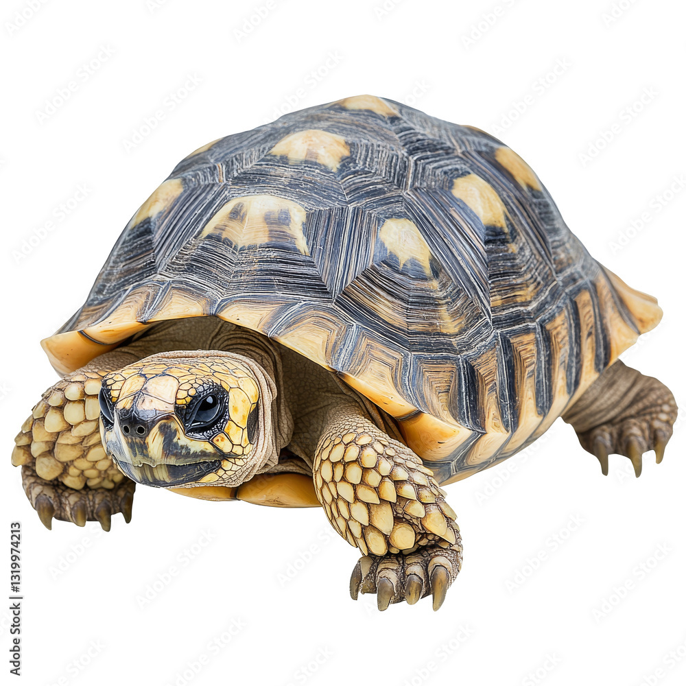 Tortoise walking across a surface in a natural light setting