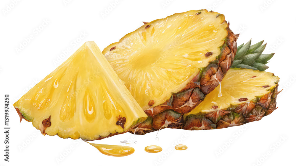 uicy cut pineapple fruit piece with detailed texture and rich color suitable for culinary designs farmers' market advertisements and refreshing fruit-based product illustrations on transparent backgro uicy cut pineapple fruit piece with detailed texture and rich color suitable for culinary designs farmers' market advertisements and refreshing fruit-based product illustrations on transparent backgro