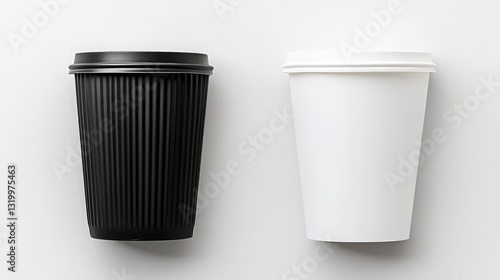 Wallpaper Mural Two takeaway coffee cups, one black and one white, are displayed against a neutral background, highlighting their simple yet appealing design. Torontodigital.ca