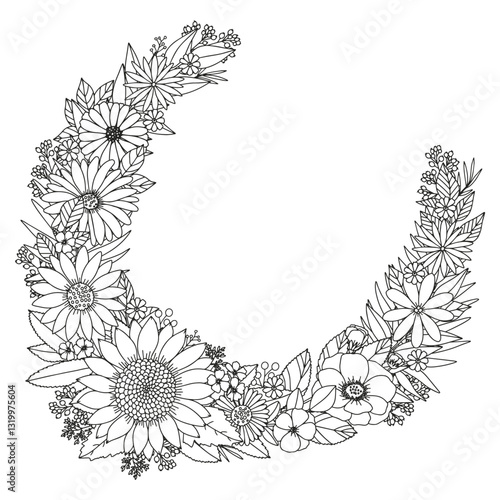 Coloring page for adults and children. Flower coloring.